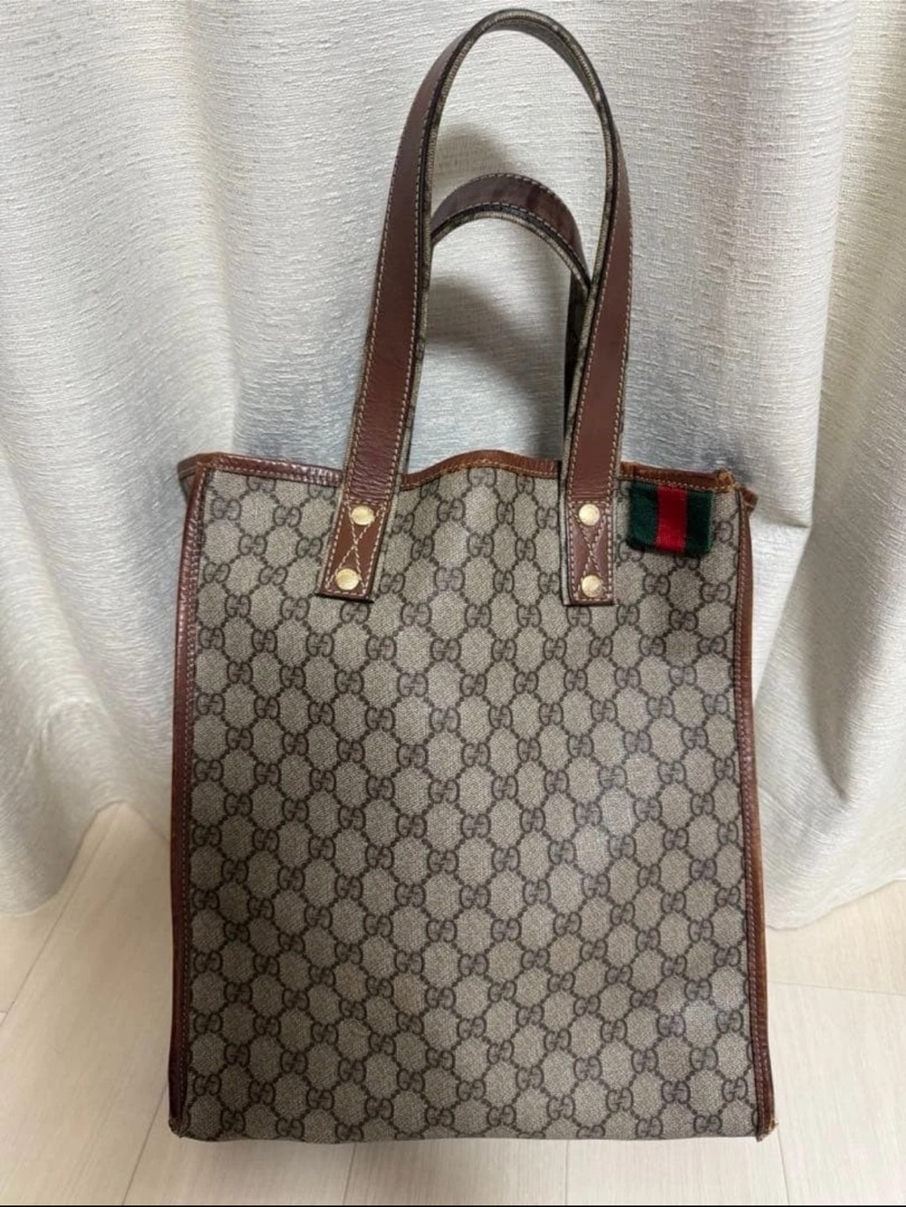 Gucci Brown Monogram Tote with Green-Red Web Accent